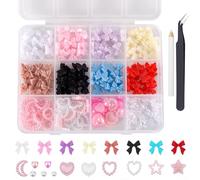 Lot de breloques 3D pour ongles - Différentes formes - Mélange d'arc - Mignon cœur - Étoile - Lune - Perles - Papillon coloré - Strass - Accessoires pour femmes - Accessoires de bricolage
