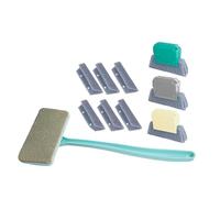 Lot de brosses multifonctions pour écran de fenêtre de 35,5 cm à long manche 3 rainures 6 tampons de rechange Deux surfaces Utilisation Outil de nettoyage de traces de fenêtre