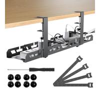 Lot de Cable Management, Plateau de Gestion des Câbles sous Bureau sans Perçage Extensible 39-60 cm, Rangement Cable Bureau pour La Gestion des Câbles et des Multiprises, Noir