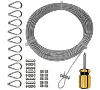 Lot de câbles métalliques 20 m, 7 x 7-1,5 mm de diamètre - En acier inoxydable avec revêtement en PVC, enfichable, câble métallique - Accessoires : cosse/manchons de sertissage/bornes avec vis