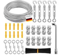 Lot de câbles métalliques - 30 m - 3 mm - En acier inoxydable 304 - Gaine - Câble métallique avec œillets - Câble en acier inoxydable pour corde à linge, corde à rideaux, aide à l'extérieur