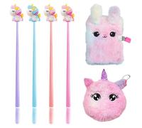 Lot de Carnet Secret en Peluche, journal intime fille, journal intime, Carnet de Notes avec Portefeuille à Sequins, Stylo, Autocollants, 1 porte-monnaie et 4 stylos shaker