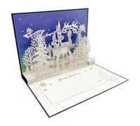 Lot de cartes de Noël pop-up 3D, découpées au laser, motif du pays des merveilles d'hiver avec grande roue et château, cartes de vœux de vacances blanches avec accents en feuille d'or (A)