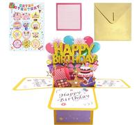Lot de cartes de vœux 3D 1 pièce avec enveloppe, 1 autocollant, cadeau de carte 3D pour garçons et filles, boîte cadeau pop-up Happy Birthday, convient pour les fêtes d'anniversaire
