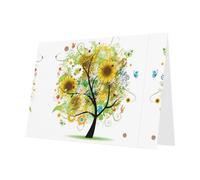 Lot de cartes de vœux avec enveloppe Motif arbre floral bleu avec marguerites tournesols papillons 15,2 x 10,2 cm