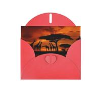 Lot de cartes de vœux avec intérieur vierge Motif girafe d'Afrique majestueux - Cartes élégantes en papier nacré rouge et enveloppes assorties