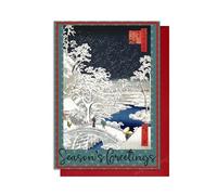 Lot de cartes de vœux de Noël japonaises avec enveloppes rouges (Hiroshige : pont enneigé)