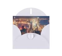 Lot de cartes de vœux imprimées Hong Kong avec intérieur vierge - Cartes élégantes en papier blanc nacré et enveloppes assorties