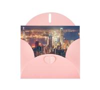 Lot de cartes de vœux imprimées Hong Kong avec intérieur vierge - Cartes élégantes en papier nacré rose et enveloppes assorties