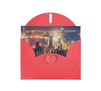 Lot de cartes de vœux imprimées Hong Kong avec intérieur vierge - Cartes élégantes en papier nacré rouge et enveloppes assorties