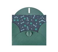 Lot de cartes de vœux imprimées os et griffes de chien avec intérieur vierge - Cartes élégantes en papier nacré vert foncé et enveloppes assorties