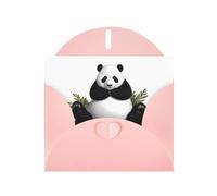 Lot de cartes de vœux imprimées panda géant sur la pelouse avec intérieur vierge - Papier nacré rose pour anniversaire, mariage, invitations de fête