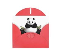 Lot de cartes de vœux imprimées panda géant sur la pelouse avec intérieur vierge - Papier nacré rouge - Cartes d'anniversaire, de mariage pour invitations de fête