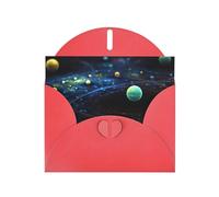 Lot de cartes de vœux imprimées planètes avec intérieur vierge - Cartes élégantes en papier nacré rouge et enveloppes assorties