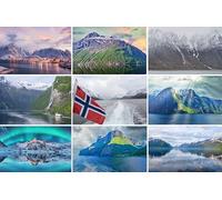 Lot de cartes postales Norvège : 9 cartes individuelles - Motifs : Fjords du patrimoine mondial Geirangerfjord Hjorundfjord Romsdalfjord Nord Fjord Lofoten aurores boréales - Photos/images/souvenirs