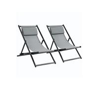 Lot de chiliennes fauteuils de jardin inclinables avec tétière alu noir textilène gris