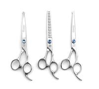 Lot de Ciseaux à fourrure Ciseaux pour Animaux Ciseaux de Toilettage pour Chiens professionnels Ciseaux courbés/droits/amincissants 7 pouces Ciseaux en Acier Inoxydable Japonais 440C Argent