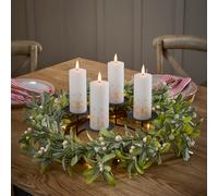 Lot de Couronne de Gui Pré-éclairée de 50 cm avec Bougies de l'Avent TruGlow® et Porte-Bougie