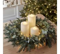 Lot de Couronne de Noël Pré-éclairée avec Baies et Pommes de Pins et Bougies TruGlow®
