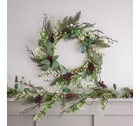 Lot de Couronne et Guirlande de Noël Classique à Baies dorées
