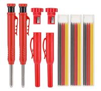 Lot de crayons de charpentier - 2 crayons traceurs avec taille-crayon et capuchon, 18 mines de recharge (rouge, jaune, noir) - Marqueur à trou profond pour le travail du bois, la construction et la