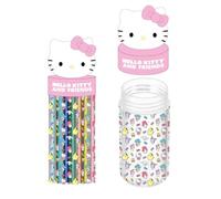 Lot de crayons de couleur Hello Kitty avec trousse | Lot de crayons de couleur dans un pot transparent à couvercle 3D pour dessiner et colorier