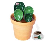 Lot de cuillères doseuses pour cactus - En céramique avec support - Cuillères doseuses mignonnes pour cactus et 1 tasse pour la cuisson, le sel, le sucre, les épices, le café