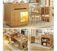 ?lot de cuisine 122-195x80x93 5 cm avec table extensible LED contr?lée par application et rangement Bois