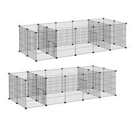 Lot de de 2 cages pour cochons d'Inde PawHut clôture pour petits animaux, 36 pièces avec porte pour extérieur et intérieur noir