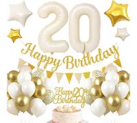 Lot de décoration pour le 20e anniversaire, 20 ans pour homme blanc or, décoration d'anniversaire 20 ans pour homme, ballons gonflables 20e anniversaire Joyeux anniversaire guirlande ballon 20