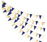 Lot de décorations de fête bleu marine royal, blanc, argent - Bannières triangulaires en papier - Bannières d'anniversaire - Ancre nautique - Fournitures sur le thème des pirates (bleu doré)