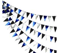 Lot de décorations de fête bleu marine royal, blanc, argenté, bannière triangulaire, bannière d'anniversaire, ancre nautique, fournitures sur le thème des pirates (bleu argenté, noir)