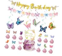 Lot de décorations de gâteau en forme de papillon - Bannières colorées - Fournitures de fête - Décorations de gâteau pour festival