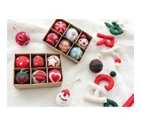 Lot de décorations de Noël en feutre de laine - Couronne ou guirlande d'arbre de Noël rouge/vert/blanc/trois couleurs - 4 cm - Flocon de neige en forme d'arbre de vacances pour décorations (A)