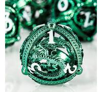 Lot de dés DND en métal - Design rond en orbe creux pour un meilleur roulement - Beau jeu de dés en métal dragon pour jeux de rôle (RPG) - Superbe jeu de dés D&D Donjons et Dragons (vert)