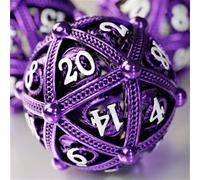 Lot de dés DND en métal - Design unique en forme d'orbe creux pour un meilleur roulement - Beau jeu de dés en métal dragon pour jeux de rôle (RPG) - Superbe jeu de dés D&D Donjons et Dragons (violet)