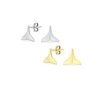 Lot De Deux Boucles D'oreilles À Tige En Forme De Queue De Baleine Motif Hawaïen Vacances En Mer Lune De Miel Vie Marine Pour Femme Et Adolescente Argent Sterling 925 Or Jaune Vermeil 2,5 Microns