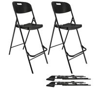 Lot de deux chaises de bar pliantes noires - Ht 120cm - Chaises hautes pliantes - Cadre en acier - avec dossier et repose pied
