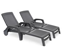 Lot de deux chaises longues en technorattan avec coussins Bahama Bica anthracite