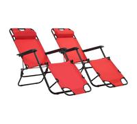 Lot De Deux Chaises Longues Pliables Avec Repose-Pied Acier Rouge Helloshop26 02_0011945 Multicolore