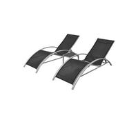Lot de deux chaises longues transat avec table aluminium noir 02_0011910