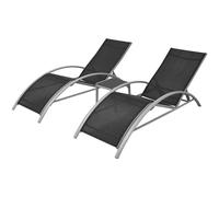 Lot De Deux Chaises Longues Transat Avec Table Aluminium Noir Helloshop26 02_0011910 Multicolore