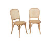 Lot de deux chaises naturelles vintage en bois avec assise et dossier en rotin