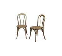 sweeek - Lot de Deux chaises Vintage en Bois avec Assise en rotin et Dossier Arrondi Coloris Marron Vieilli