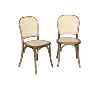 Lot de deux chaises vintage en bois marron vieilli avec assise et dossier en rotin