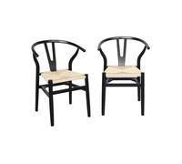 sweeek - Lot de Deux chaises Vintage Noires en Bois d'hévéa avec Assise en Cordes et Dossier Arrondi