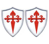 Lot de deux - Croix rouge de Saint Jacques sur le bouclier blanc - À coudre - Écusson brodé