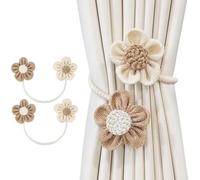 Lot de deux embrasses de rideaux en corde florale fabriquées à partir de coton et de lin, conçues pour rassembler les rideaux et ajouter un look raffiné à l'intérieur de la maison (beige + kaki)