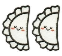 Lot de deux - Patchion Cute Kawaii Dumpling - Noir, crochet et boucle compatibles avec VELCRO® - Patch/Insigne/Emblème brodé