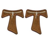 Lot de deux - Patchion Tau Cross - St. Francis from Assisi - Noir, crochet et boucle compatibles avec VELCRO® - Patch/Insigne/Emblème brodé